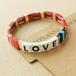NEW Roxanne Assoulin Gold Red Just Say Love Enamel Stretch Bracelet
